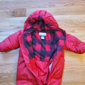 Columbia Snowsuit 12 - 18 Month Baby Red w/ Black  plaid Attached Mitten